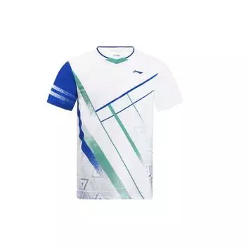 Li-Ning Футболка для тренировок и соревнований по бадминтону с коротким рукавом, быстросохнущая, мужская, белая AAYS071-1 L