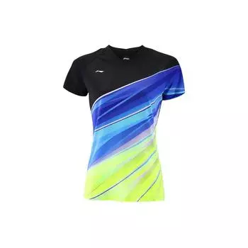 Li Ning Badminton Series быстросохнущая дышащая спортивная футболка с коротким рукавом женская черная AAYQ072-3 L