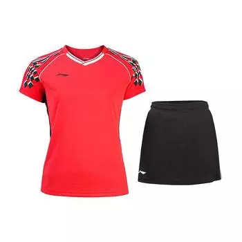 Li Ning Badminton Series быстросохнущий дышащий спортивный раздельный костюм для женщин, спортивная одежда, красный AATR004-2 L