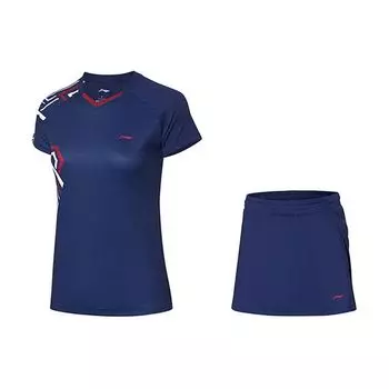 Li Ning Badminton Series быстросохнущий прохладный спортивный костюм для соревнований женская спортивная одежда темно-фиолетового и синего цвета AATQ064-1 L