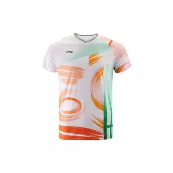Li Ning Badminton Series быстросохнущий прохладный спортивный комплект с коротким рукавом для соревнований, мужская спортивная одежда белого цвета AAYR193-3 XXXL
