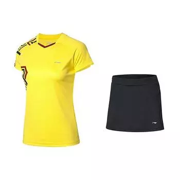 Li Ning Badminton Series быстросохнущий прохладный спортивный костюм для соревнований женская спортивная одежда желтый AATQ064-2 XXL