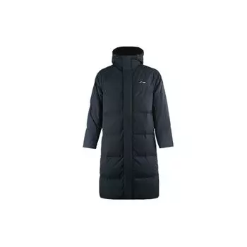 Li Ning Badminton Series Casual Sports Long Hooded Down Jacket Winter Men topwear Black AYMQ135-2 XXL