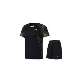 Li Ning Badminton Series Cool Breathable Short Sleeve Shorts Sports Set Men Sports Set AATQ111-4 M