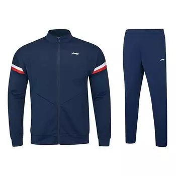 Li Ning Badminton Series Кардиган Спортивный Удобный Стойка Воротник Толстовка Комплект Мужская Толстовка Темно-Синий AWES001-8 XL