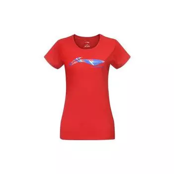 Li Ning Badminton Series креативный логотип с круглым вырезом и коротким рукавом футболка женская топы Bull-Red AHSR788-3 M