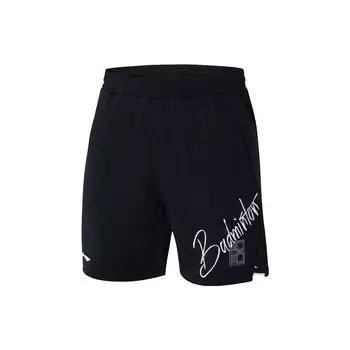 Li Ning Badminton Series Letter Print Эластичный пояс Прямые повседневные шорты Мужские шорты Черные AAPS049-2 S