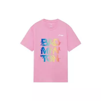 Li-Ning Badminton Series Logo Print Crew Neck Short Sleeve T-Shirt Men Tops Pink AHSS471-4