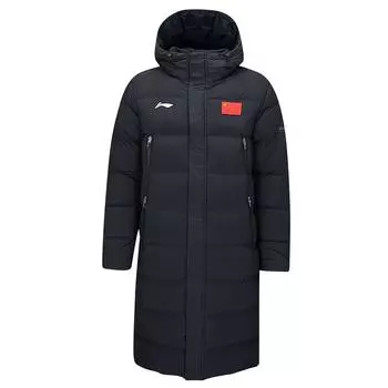 Li Ning Badminton Series Logo Print National Flag Pattern Down Jacket Men Jacket Black AYMT123-1 XS