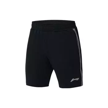 Li-Ning Прямые быстросохнущие шорты для бадминтона с логотипом в полоску, мужские брюки, черные AAPS009-3 XL