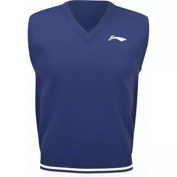 Li Ning Badminton Series Logo Print V-образный вырез Модный простой пуловер вязаный свитер унисекс свитер темно-синего цвета AMVU045-3 M