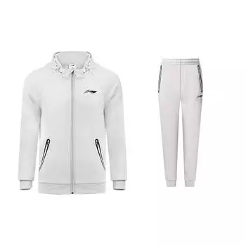 Li Ning Badminton Series Logo Printed Fleece Logo Printed Cuffed Fleece Casual Pants Hoodie Set Men Set Gray AWDSA03-1+AKLS985-1 XL