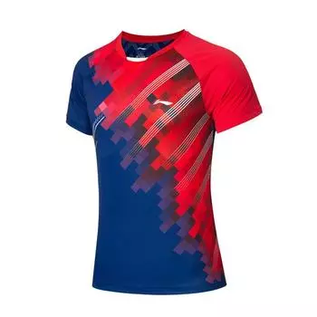Li Ning Badminton Series Logo Sports Breathable Quick-Dry Short Sleeve T Shirt Unisex Tops Blue AAYS637-1 S