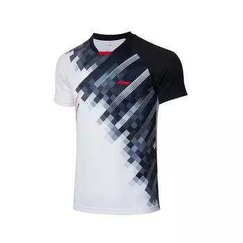 Li Ning Badminton Series Logo Sports Breathable Quick-Dry Short Sleeve T Shirt Men Tops White AAYS637-2 S