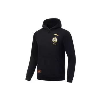 Li Ning Badminton Series Logo Вышитый воротник Дизайн Толстовка с капюшоном Унисекс Толстовка Черный AWDT361-2 M