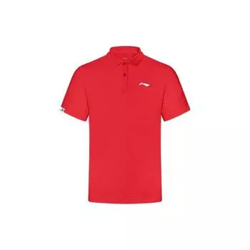 Li Ning Badminton Series однотонная дышащая быстросохнущая рубашка поло с коротким рукавом с логотипом, мужские рубашки поло Bull-Red APLR125-2 S
