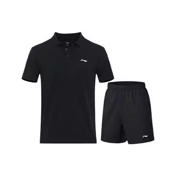 Li Ning Badminton Series однотонная рубашка поло и спортивные шорты повседневный комплект мужские комплекты черный APLT181-1+AAPT549-1 S