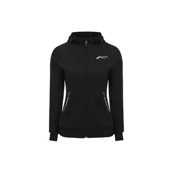 Li Ning Badminton Series однотонная толстовка с капюшоном на молнии с логотипом, флисовая толстовка с длинным рукавом, женская толстовка черного цвета AWDSA04-2 XS