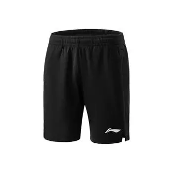 Li Ning Badminton Series однотонные логотипы средней талии удобные дышащие прямые повседневные шорты унисекс шорты черные AAPV045-1 M