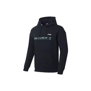Li Ning Badminton Series Однотонный джемпер с капюшоном и принтом логотипа, с длинными рукавами, мужская толстовка, черная AWDSE99-1 L