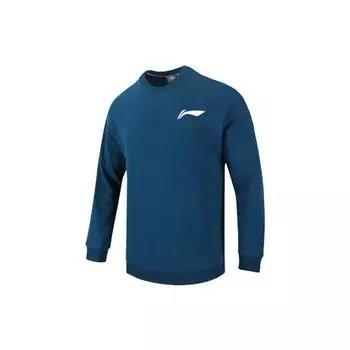 Li Ning Badminton Series однотонный логотип круглый вырез повседневный спортивный свитшот мужской свитшот темно-синий AWDS201-3 L