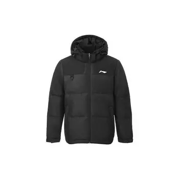 Li Ning Badminton Series однотонный логотип с принтом ветрозащитный тканый толстый короткий пуховик мужская куртка черный AYMS213-1 S