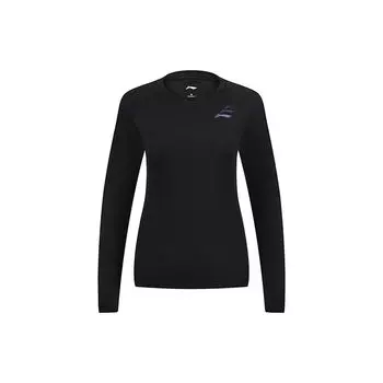 Li Ning Badminton Series однотонный свитер с логотипом и круглым вырезом, облегающий свитшот с длинными рукавами, женская толстовка черного цвета AUDR110-1 S