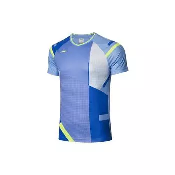 Li-Ning Футболка с коротким рукавом для мужчин серии Badminton Quick-Dry Cool Match, небесно-голубая AAYR011-4 M