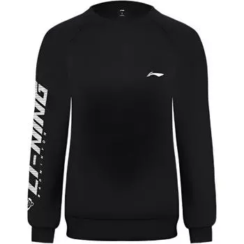 Li Ning Badminton Series с большим логотипом, повседневный спортивный свитер с круглым вырезом и длинным рукавом, женская толстовка, черная AWDSD44-1 M