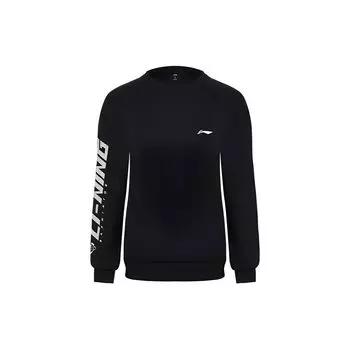 Li Ning Badminton Series с большим логотипом, повседневный спортивный свитер с круглым вырезом и длинным рукавом, женская толстовка, черная AWDSD44-1 M