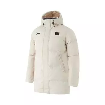 Li Ning Badminton Series с капюшоном и логотипом Color Block, пуховик средней длины для мужчин, верхняя одежда, серебристо-рыбье-серый AYMU341-2 M