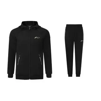 Li Ning Badminton Series с принтом логотипа, на молнии, толстовка с капюшоном, флис, длинный рукав, однотонный флис с манжетами, повседневные брюки, комплект свитшотов для мужчин AWDSA03-2+AKLS985-2 XXXL