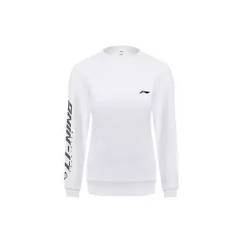 Li Ning Badminton Series Side Logo Casual Sports Pullover Celebrity Long Sleeve Hoody Women sweatshirt Standard-White AWDSD44-2 S