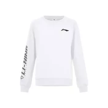 Li Ning Badminton Series Simple Letter Print Удобная повседневная толстовка с круглым вырезом и круглым вырезом Унисекс толстовка Белая AWDUH89-2 S