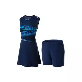 Li Ning Badminton Series Spliced Quick-Dry Cool Antibacterial Slim Fit Skirt Set Women Skirts Deep-Tyny ASKU114-4 L