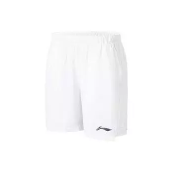 Li Ning Badminton Series сплошной цветной логотип быстросохнущие прохладные шорты для соревнований спортивные шорты унисекс белые AAPU129-2 S