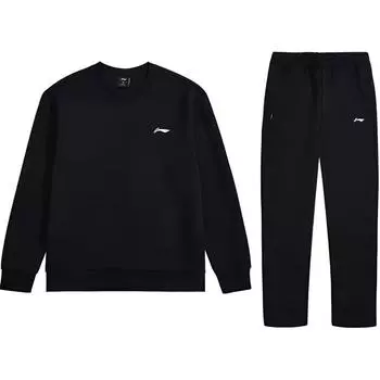 Li Ning Badminton Series Sports Round Neck Теплая толстовка Удобный повседневный комплект с длинными брюками Мужские топы Черный AWEU039-1 M