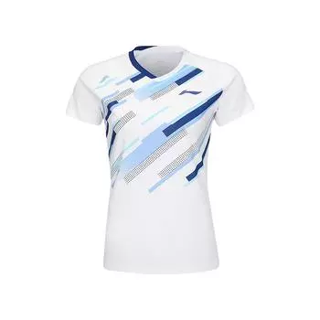 Li-Ning Badminton Series Striped V-Neck Quick-Dry Cool Sports Competition Training Short Sleeve T-Shirt Unisex Tops White AAYV034-2 S
