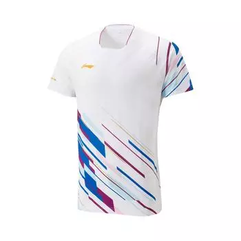 Li Ning Badminton Series свитер с V-образным вырезом удобная универсальная дышащая рубашка для бадминтона с коротким рукавом унисекс топы стандартно-белые AAYU223-2 S
