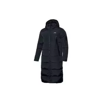 Li Ning Badminton Series Теплая длинная куртка с капюшоном для мужчин, верхняя одежда, черный цвет AYMP125-1 L