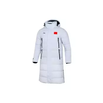 Li Ning Badminton Series Теплая длинная куртка с капюшоном Зимняя мужская верхняя одежда Рассветно-серый AYMR113-1 L