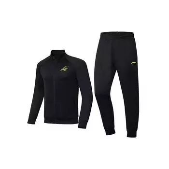 Li Ning Badminton Series Training Sports Stand Collar Cardigan Sweatshirt Set Men sweatshirt Black AWER005-2 XL