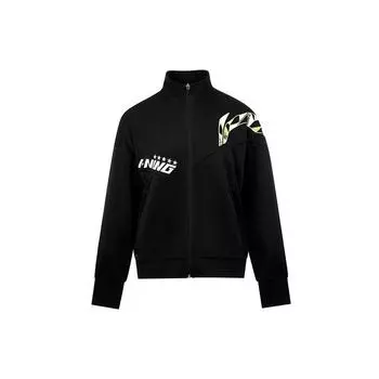 Li-Ning Бадминтон серии с логотипом, спортивная куртка с воротником-стойкой, женская куртка, черная, AWDS364-1 XL