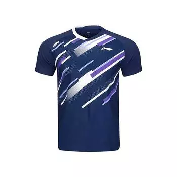 Li Ning Бадминтон Серия Быстросохнущая Полосатая Простая Футболка с Логотипом Унисекс Топы Темно-Синий AAYV033-1 M