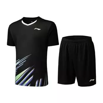 Li Ning Бадминтон Серия Цвет Блок Эластичный Затягивающийся Спортивный Бадминтон Соревнование Повседневный Спортивный Костюм Унисекс Спортивная Одежда Черный AATU025-1 S