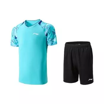 Li Ning Бадминтон Серия Колорблок V-образный вырез Удобная Дышащая Универсальная Футболка с коротким рукавом Шорты со средней посадкой Повседневный Спортивный Комплект AATV015-3 M