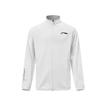 Li Ning Бадминтон Серия Логотип Принт Воротник-стойка Длинный рукав Ветровка Унисекс Верхняя одежда Белый AFDUD67-2 S
