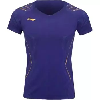 Li Ning Бадминтон Серия Соревнований Сращенная Мягкая Удобная Дышащая Универсальная Повседневная Футболка с Коротким Рукавом Женские Топы AAYV036-3 M