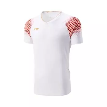 Li Ning Бадминтон Серия Спортивный Повседневный Простой Пуловер Футболка с Коротким Рукавом для Бадминтона Унисекс Топы Стандартный-Белый AAYV149-2 M