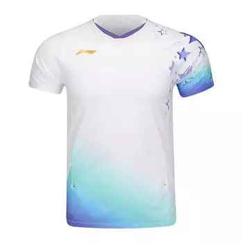 Li Ning Бадминтон Серия Звездное Письмо Градиент Удобная Дышащая Универсальная Футболка с Коротким Рукавом для Бадминтона Мужские топы Белый AAYV041-2 M
